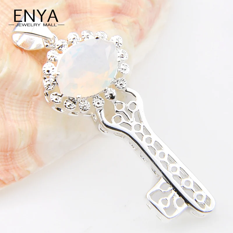 ENYA Key Shape Classical Moonstone Synthetic Crystal Silver Plated Necklace Pendant For Mother Holiday Gift Jewelry P0157 | Украшения и