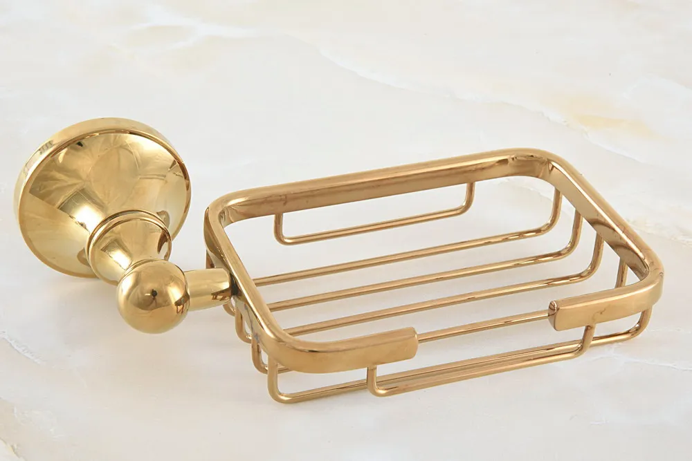 Bathroom Accessory Luxury Gold Color Polished Brass Square Wall Mounted Soap Dish Holder Basket aba889 | Обустройство дома