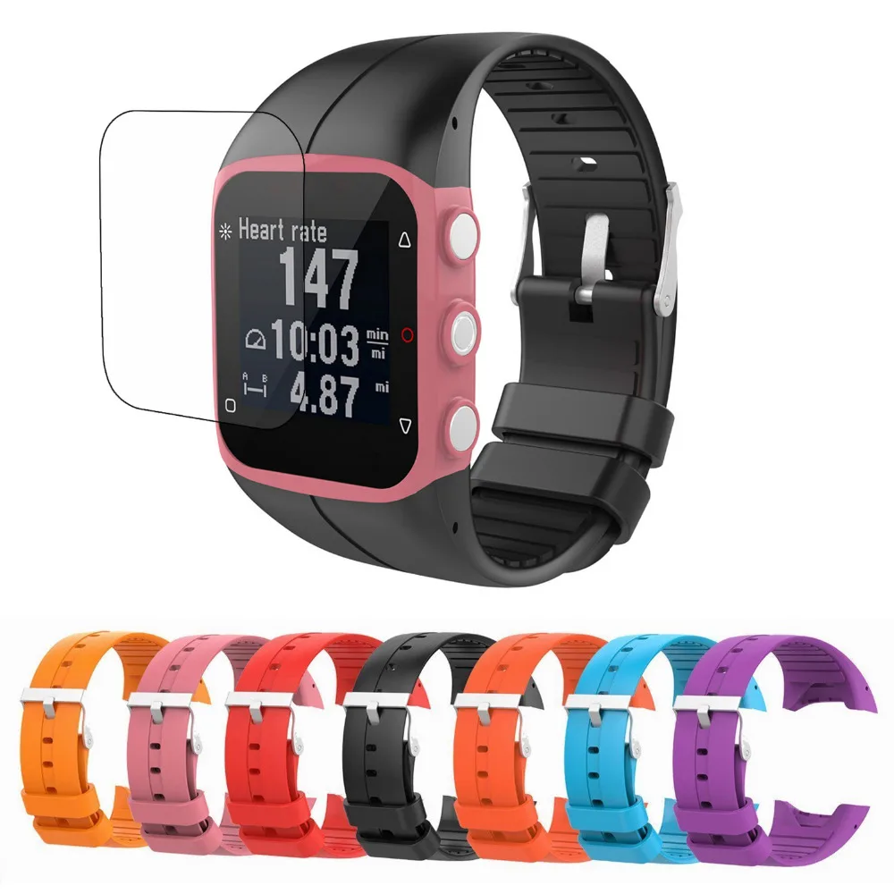 Сменный силиконовый ремешок для часов + Защитная пленка экрана Polar M400/M430