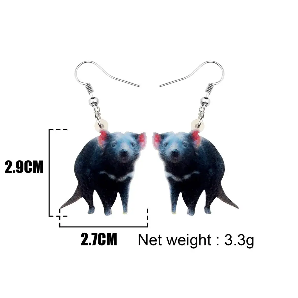 WEVENI Acrylic Black Australian Tasmanian Devil Earrings Dangle Drop Fashion Animal Jewelry For Women Girls Lovers Charm Gift | Украшения и