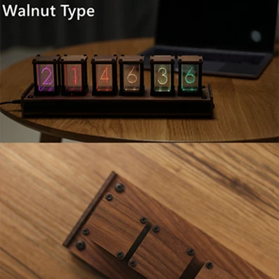 Elekstube 6 бит RGB светодиодный светящиеся цифровые часы Nixie трубка часы комплект DIY электронные настольные часы в стиле ретро секундомер 5 в Micro USB питание - Цвет: Walnut Dock