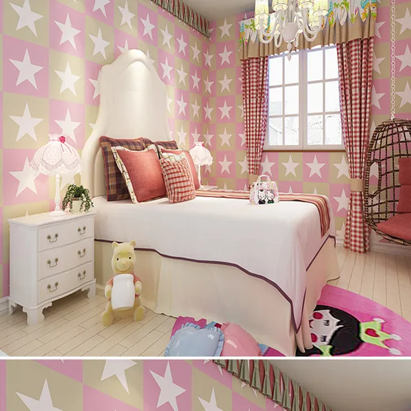 

Non-woven children's room pink princess room beautifully stars thick wallpaper