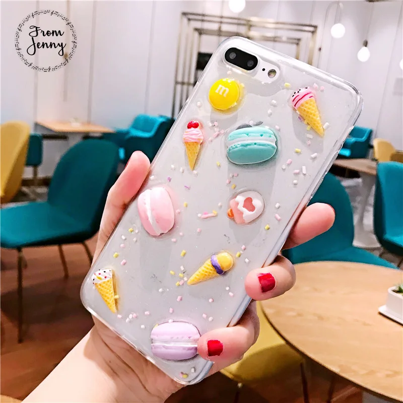 Для iPhone 11Pro X 3D ракушка торт Макарон мороженое силикон для 8 8Plus блестящий чехол 7 Plus