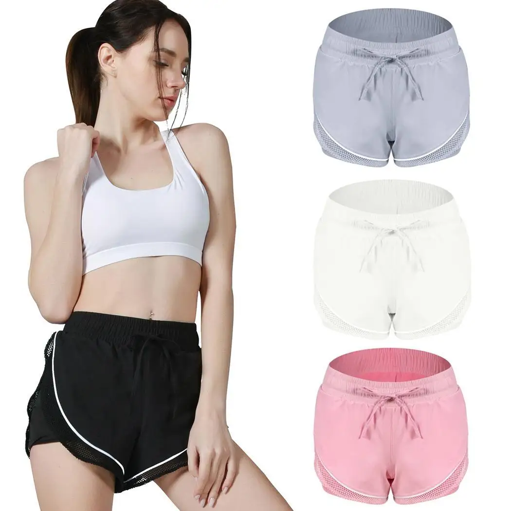 Women Casual Elastic Waist Mesh Patchwork Drawstring Shorts Exercising Above Knee | Спорт и развлечения