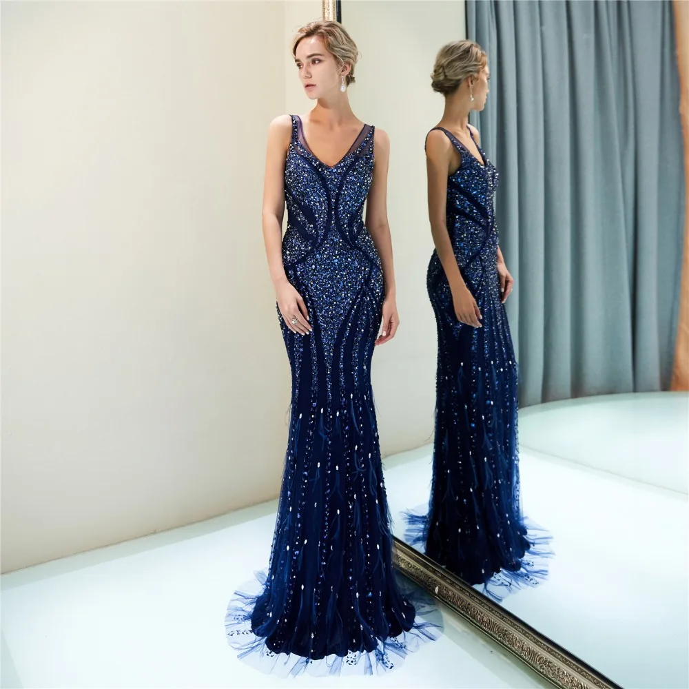 Платье Forevergracedress синее вечернее платье без рукавов с треугольным вырезом и