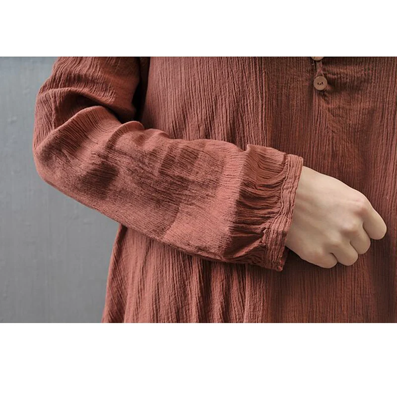 Летнее платье 2016 женское хлопковое льняное с длинным рукавом литературное