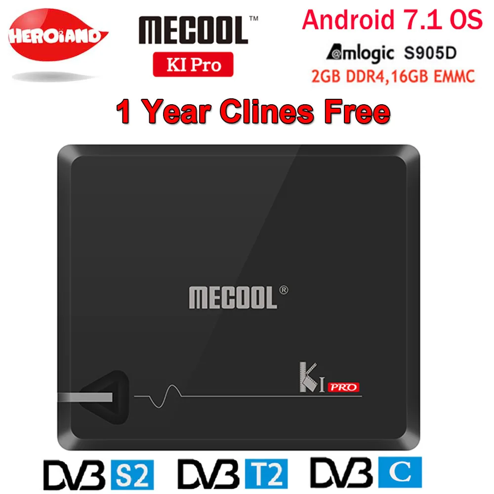 KI PRO 2GB/16GB DVB T2 S2 C Android 7 1 TV Box Amlogic S905D двойной WI FI HD спутниковый ресивер + год Clines