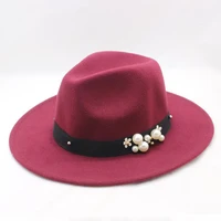 suogry wool wide brim floppy felt trilby fedora for elegant womem ladies winter fall pearl knot cashmere church hat
