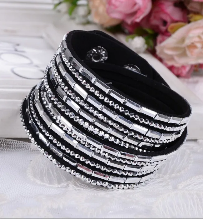 1 шт. разноцветный Бархатный браслет ручной работы блестящий кожаный со стразами