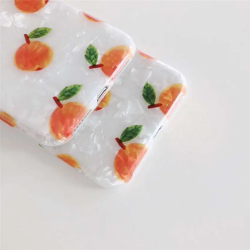 For iPhone XR XS MAX 8 7 6s Plus Back Phone Cases Full Covers 2019 Summer Orange Fruits Diamond Shell Pattern Fundas Coque Capa |