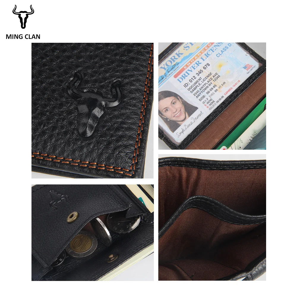 Mingclan Luxury Brand Genuine Leather Men Wallets Card Holder Coin Pocket Purse Male Slim Wallet Portfolio Cartera Money Bag