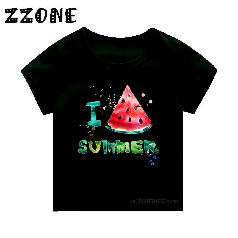 Детские футболки с рисунком арбуза I Love Summer забавные повседневные топы для