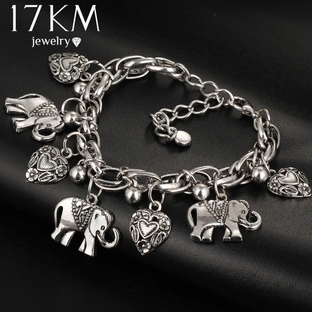 17 км Винтажные Ювелирные Модные браслеты для женщин подвеска в виде слона Pulseira сплав в богемном стиле для женщин серебряный цвет