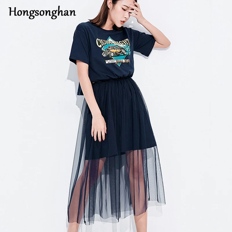 Hongsonghan студенческий стиль мультфильм печати короткий рукав Регулируемая Талия