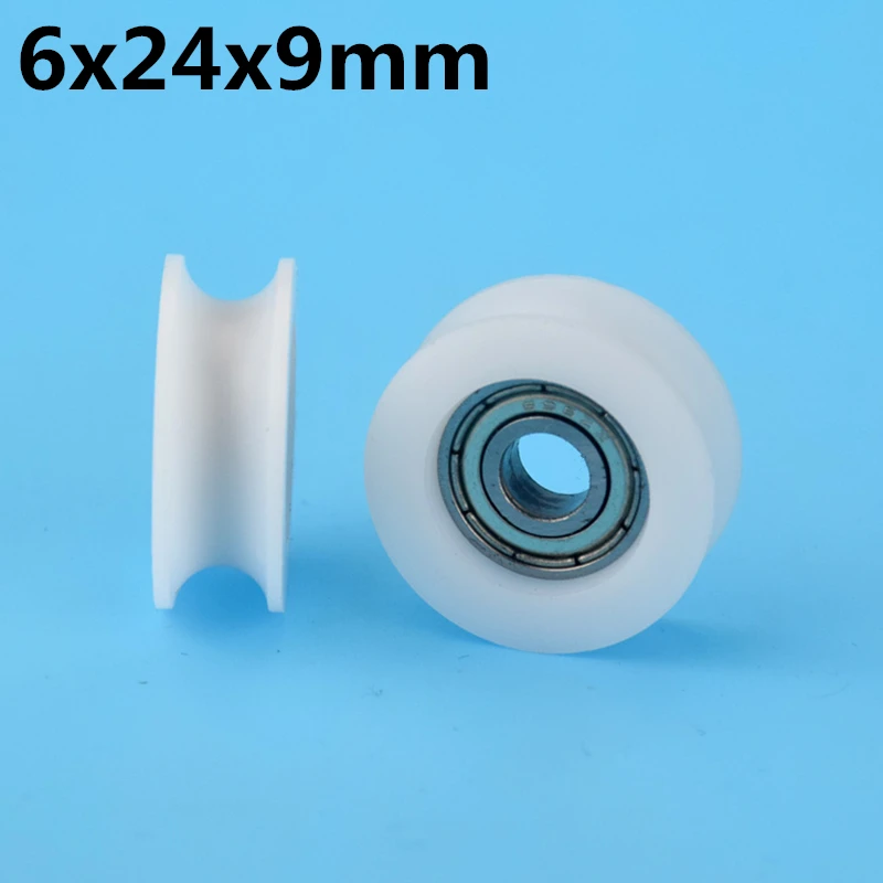 1Pcs 6x24x9 mm U groove Nylon Plastic Wheel With Bearings POM hard Bearing