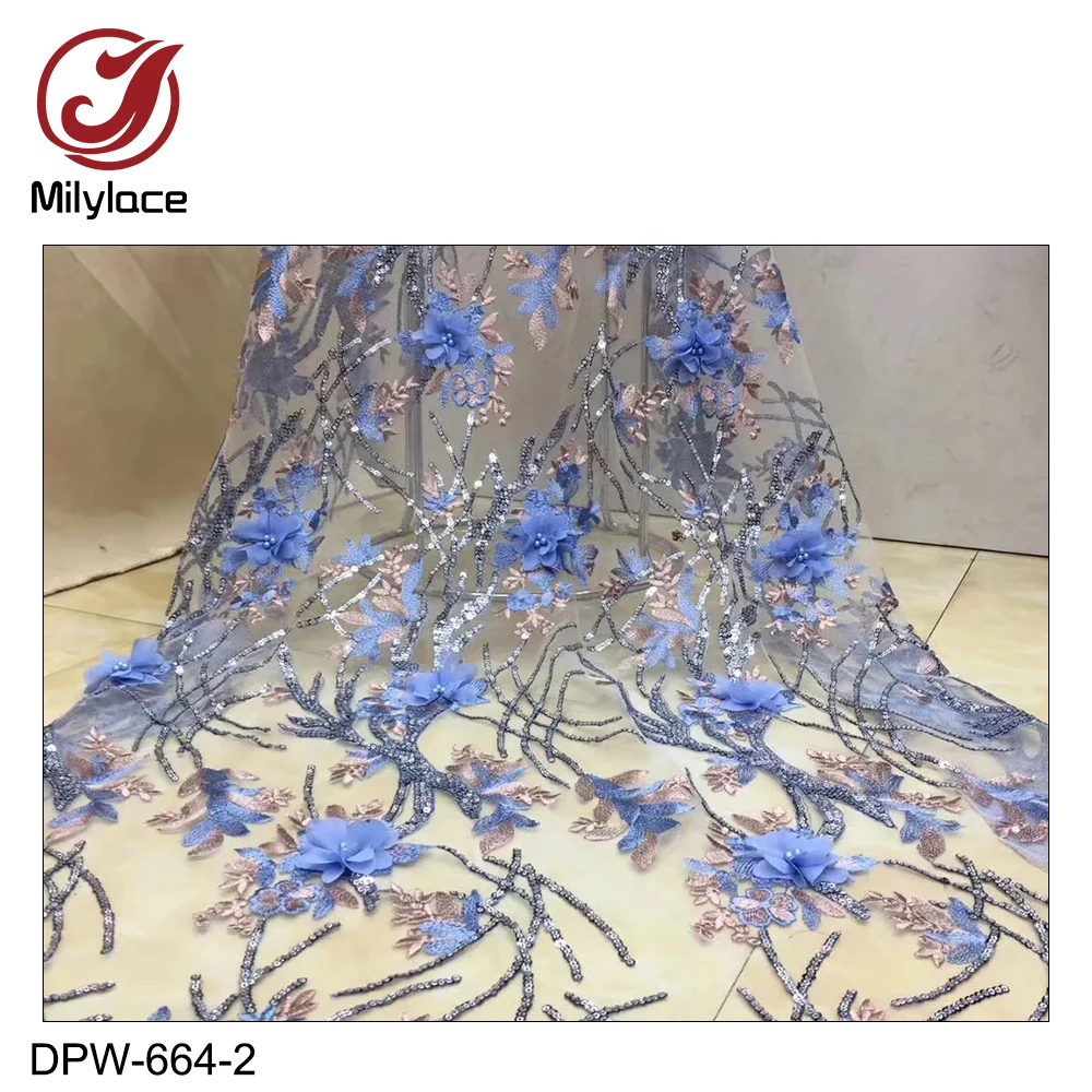 Milylace 3D Цветочная кружевная ткань с блестящими пайетками 5 ярдов французский тюль