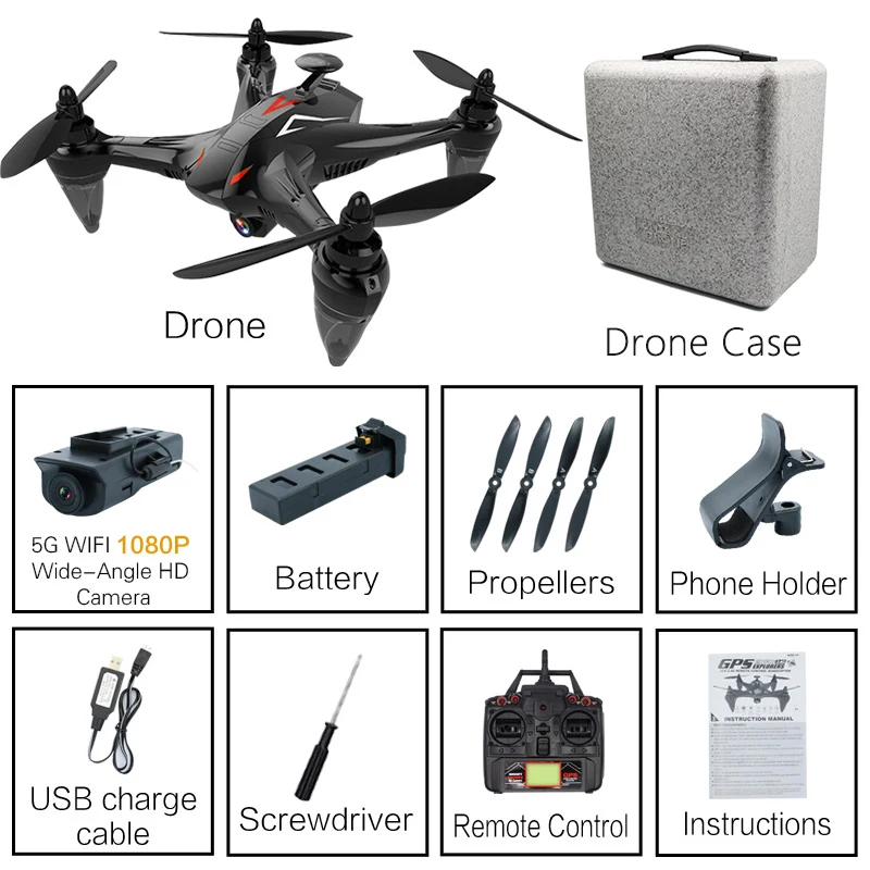 Global Drone GW198 Профессиональный gps-дрон с WiFi FPV камерой Дрон X Pro Follow Me Квадрокоптер бесщеточный Радиоуправляемый Дрон VS F11 B4W - Цвет: 1080P HD with Case