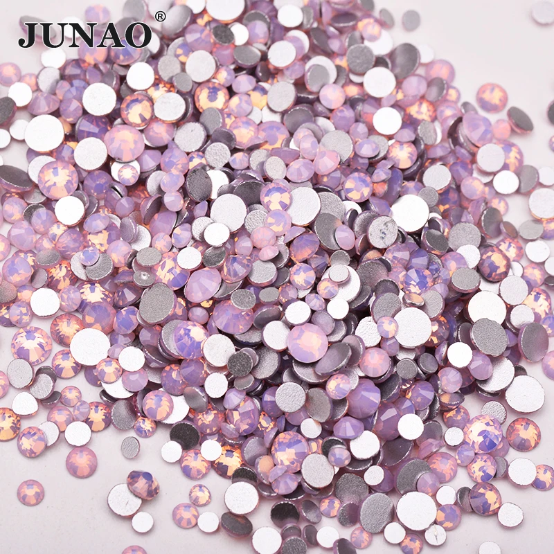 JUNAO ss6 ss8 ss10 ss16 разные размеры опал Розовый Кристалл блестящие круглые стразы