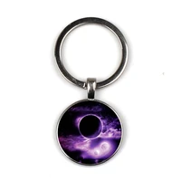 hot purple moon glass keychain full moon necklace space moon key chain moon nebula keychain