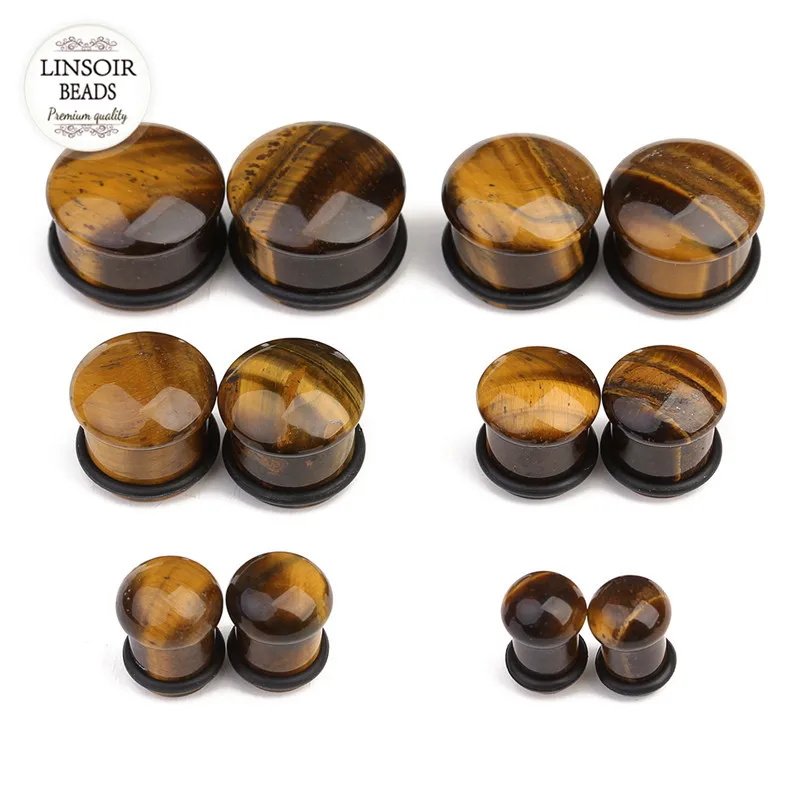 Linsior 1 Pair Natural Stone Ear Plug 6-16mm Mushroom Shape Women Men Rose Quartzs Amethysts Tiger Eyes Earring Piercing | Украшения и