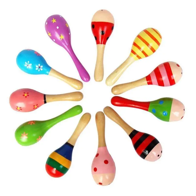 10 PCS Wooden Wood Maraca Rattles Shaker Percussion Kids Musical Toy Favour Maracas 36 months up | Спорт и развлечения