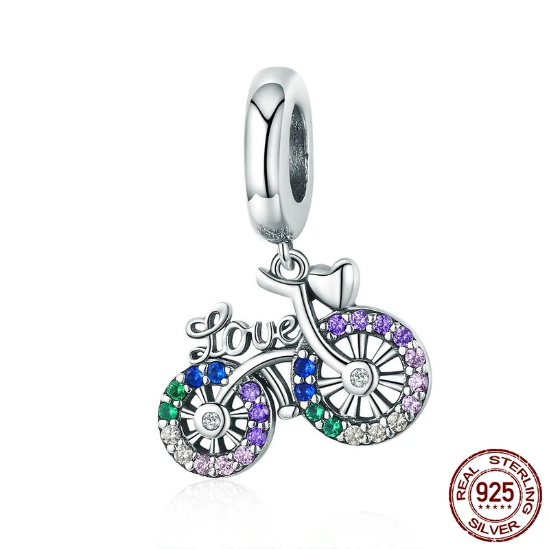 MYBEBOA 925 Sterling Silver Crystal Bike Bicycle Shape Pendant Charms fit Original European Bracelet DIY Beads Jewelry | Украшения и