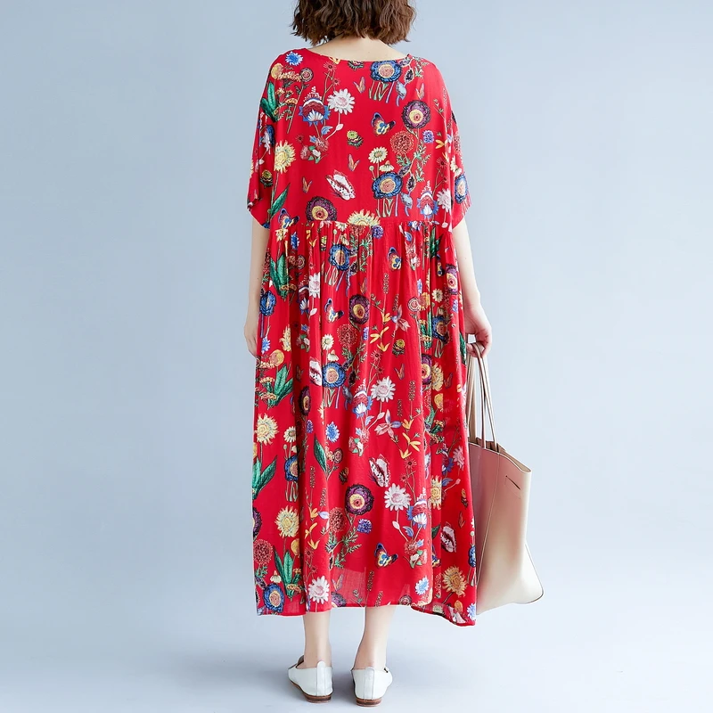 Uego Holiday Beach Casual Dress Thin Soft Cotton Linen Print Floral Plus Size 5XL 6XL Loose Summer Women Long Maxi | Женская одежда