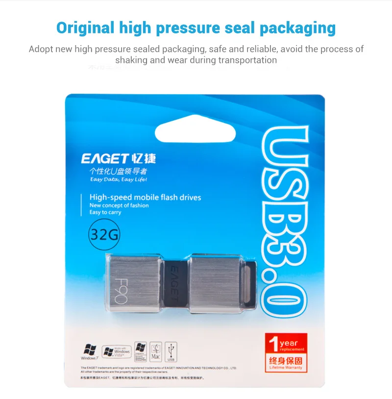 Eaget F90 USB3.0 USB флеш-накопитель 16 ГБ 32 ГБ 64 Гб 128 ГБ 256 Гб металлический мини-накопитель карта памяти USB 3,0 флэш-диск