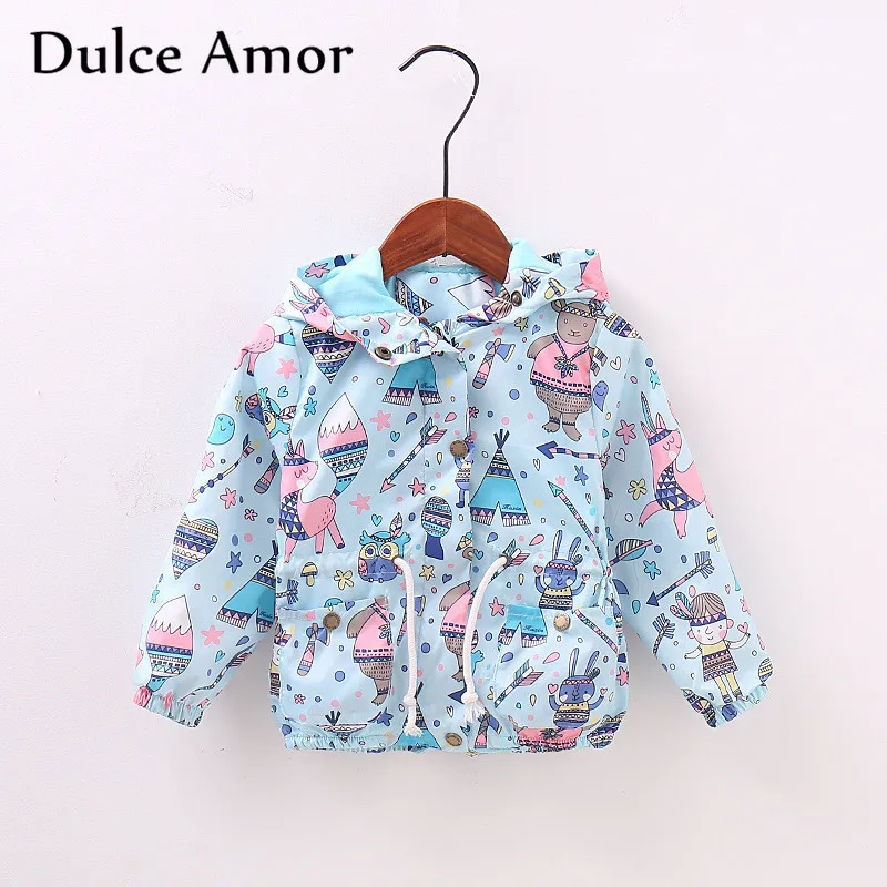 

Dulce Amor Autumn Kids Coat Fashion Jacket Children Cartoon Graffiti Hooded Windbreaker Boys Girls Waist Drawstring Outerwear