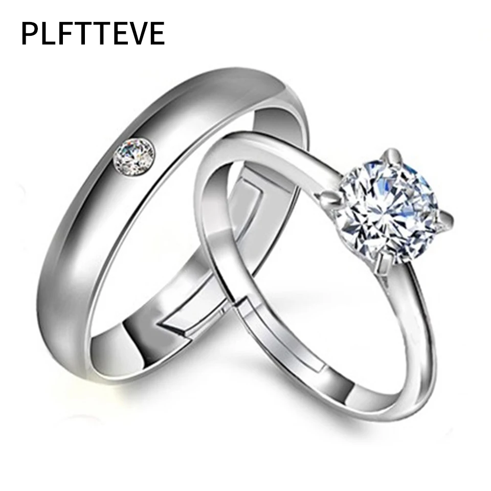 Кольца для пар с цирконием влюбленных Женское и мужское серебряное кольцо