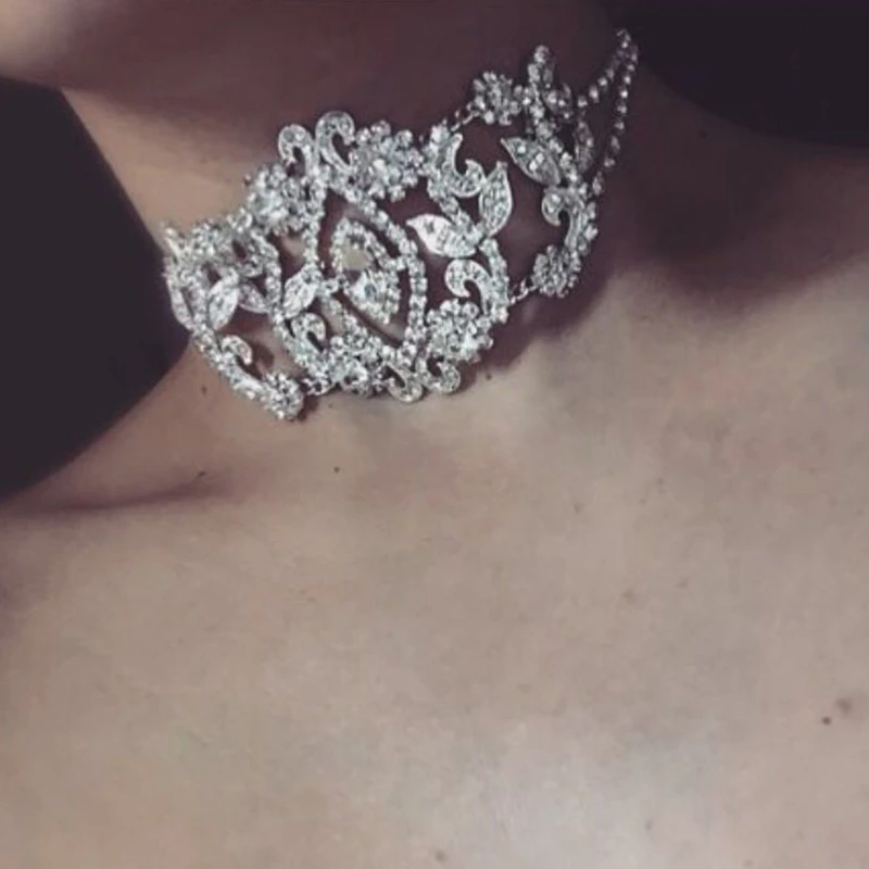 Ожерелье женское модное с кристаллами блестящим горным хрусталем|fashion statement