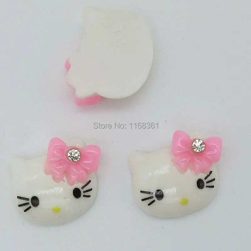 1 шт./лот полимерная плоская задняя сторона кошка со стразами светло розовый бант