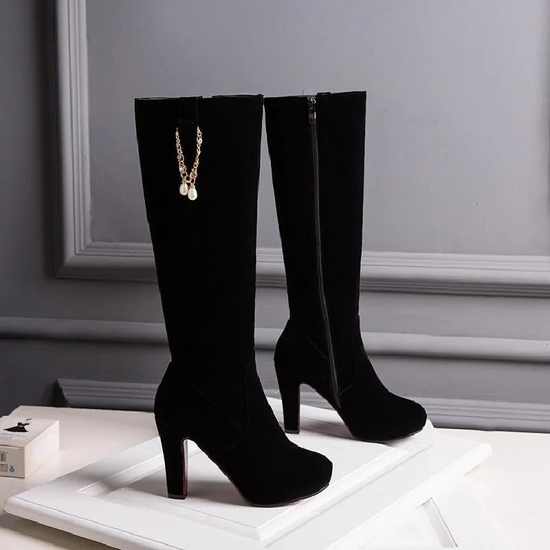 female casual street autumn &amp winter black over knee boots lady leisure comfortable side zipper red cool sweet shoes e2300 | Обувь