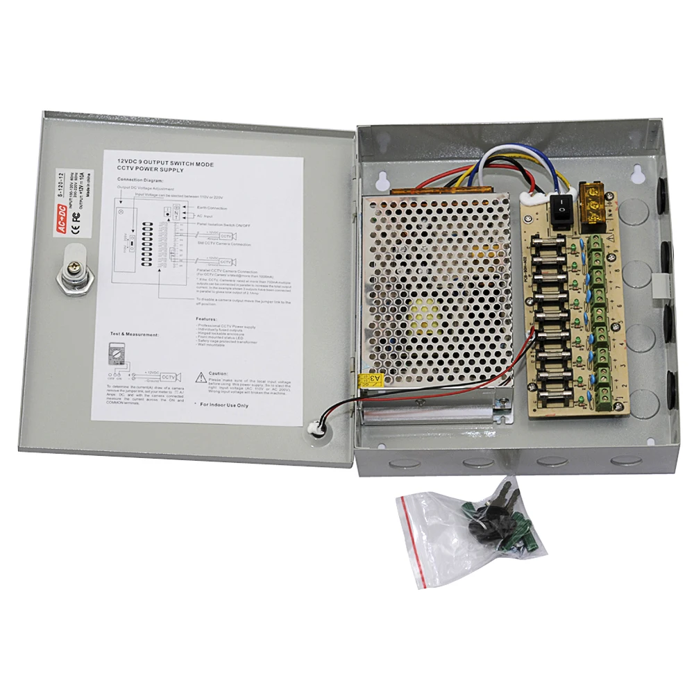9 channel DC 12V 10A CCTV Camera Power Box Switching Suply BOX for Video 9CH Ports Input AC 100-240V to DC12V | Обустройство дома