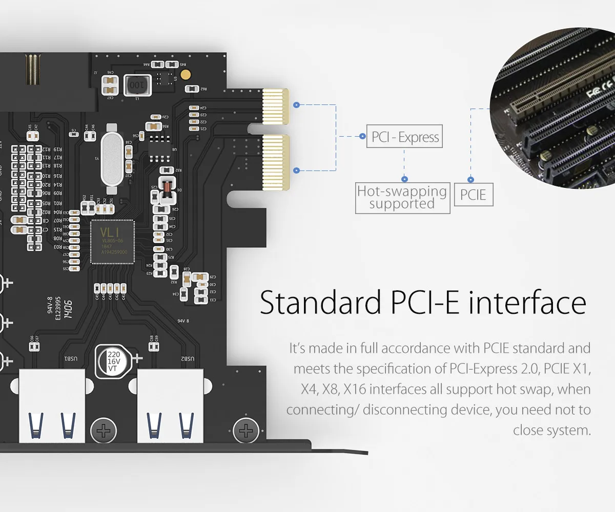 2 порта USB 3,0 PCIe Плата расширения 2 внешних порта и 1 внутренний 19Pin разъем для PCI-E x1/x4/x8/x16 компьютера ПК, PVU3-2O2I