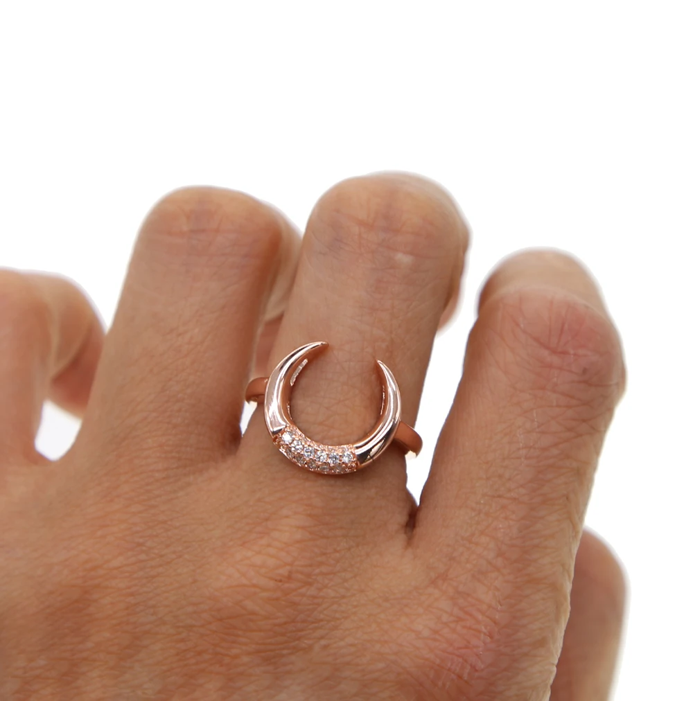 Simple Cubic Zirconia Small Stone moon shape Ring Engagement Rings For Women Boho Fashion Jewelry Wedding Ladies Gifts | Украшения и