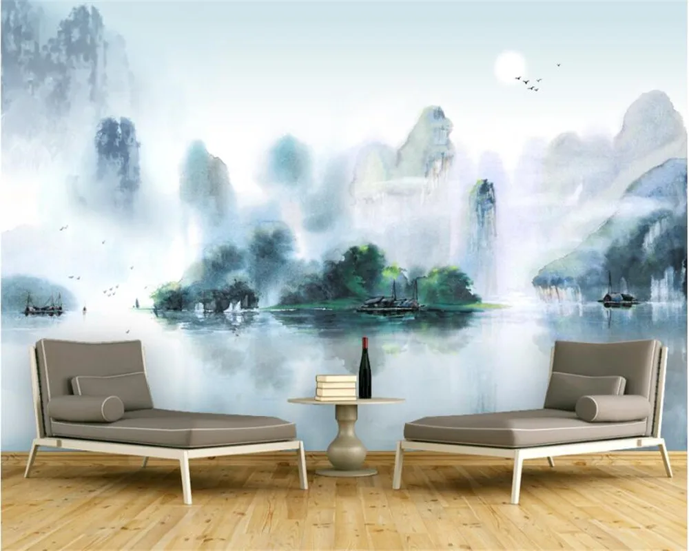 Обои на заказ 3D стерео чернила Jiangnan картина в виде пейзажа Современные