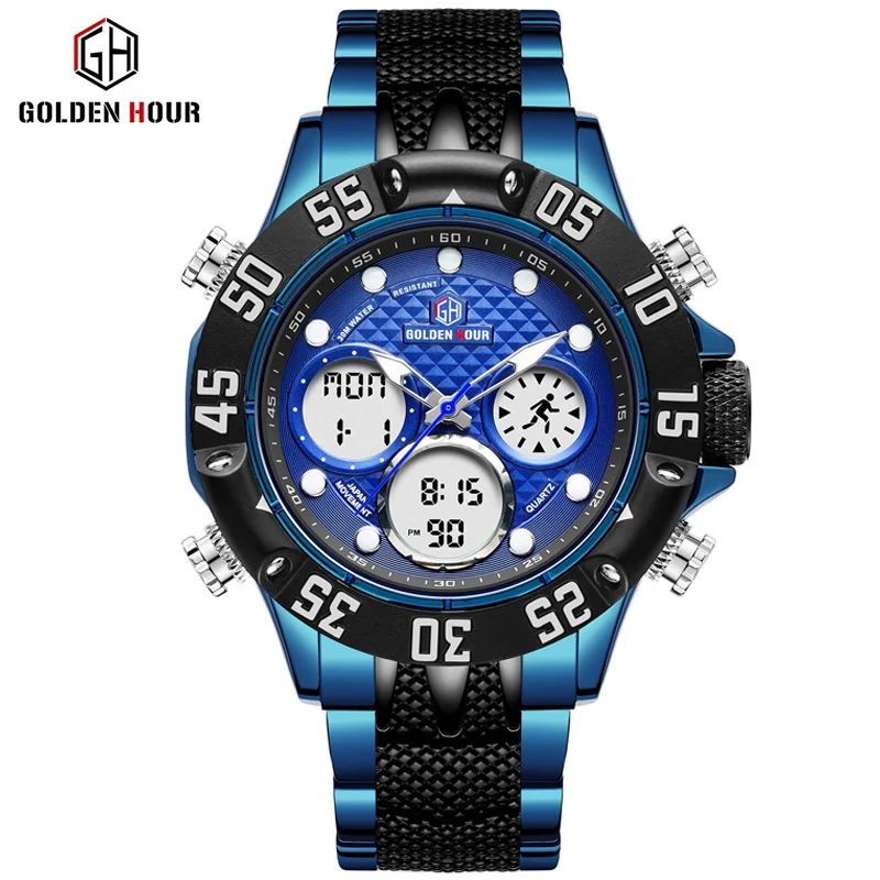 Мужские часы Reloj Hombre GOLDENHOUR Автоматические цифровые водонепроницаемые наручные