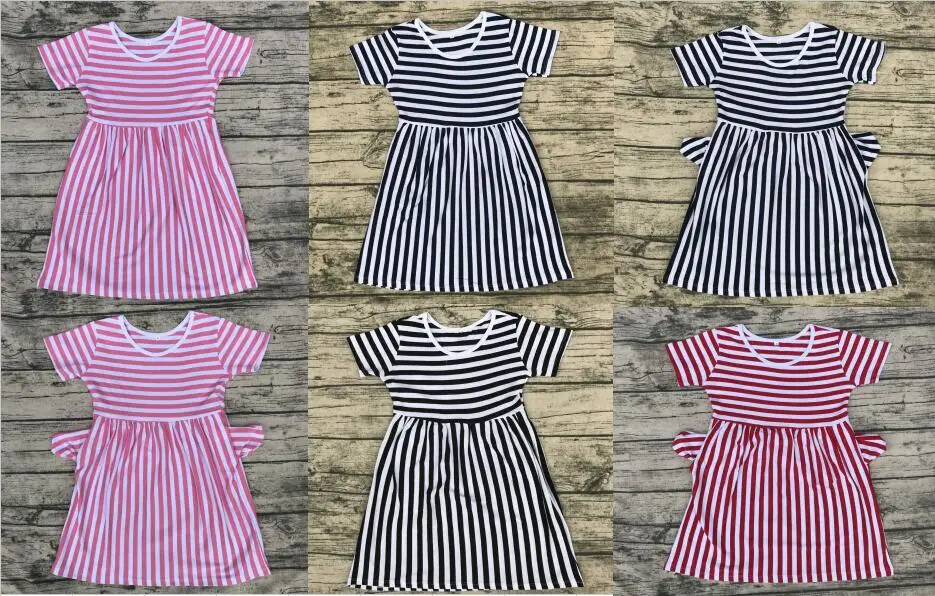 

personalized children boutique clothing with pocket little girls stripe summer party dress baby short sleeve dress