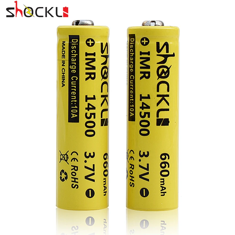 Shockli 14500 AA батарея 3 7 V 660mAh реальная емкость литий ионная аккумуляторная +