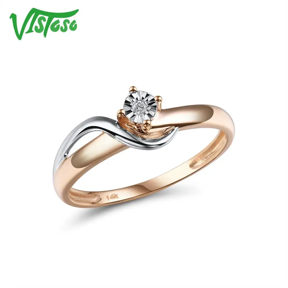 

VISTOSO Pure 14K 585 Two-Tone Gold Sparkling Illusion-Set Miracle Plate Diamond Ring For Women Anniversary Trendy Fine Jewelry