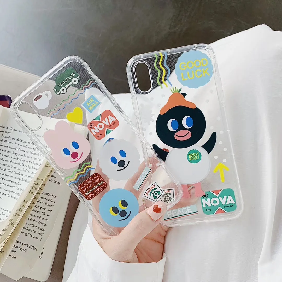 INS Korean cute cartoon penguin bear phone case For iphone Xs MAX XR X 6 6s 7 8 plus English dot label clear soft TPU back cover |