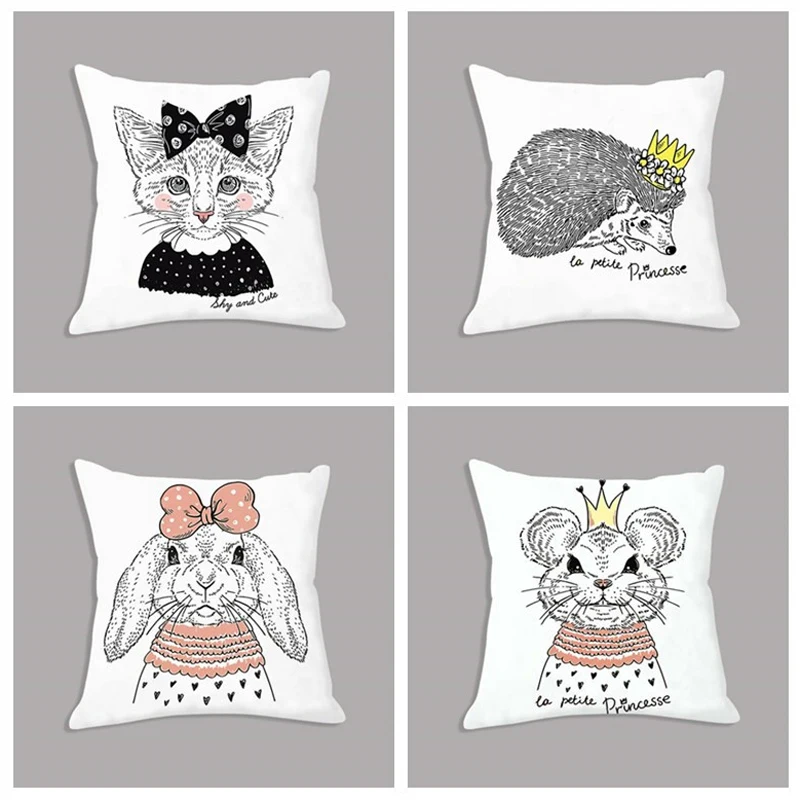 

Decorative Cushion Kawaii Cartoon Bear Rabbit Cat Seat Cushion Minimalist Throw Pillow 45x45cm Baby Room Sofa Bed Decor