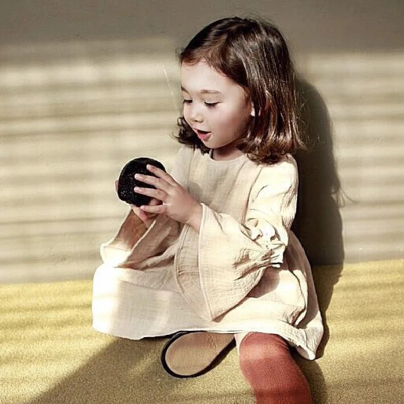 Платье для девочек в европейском и американском стиле летняя льняная одежда