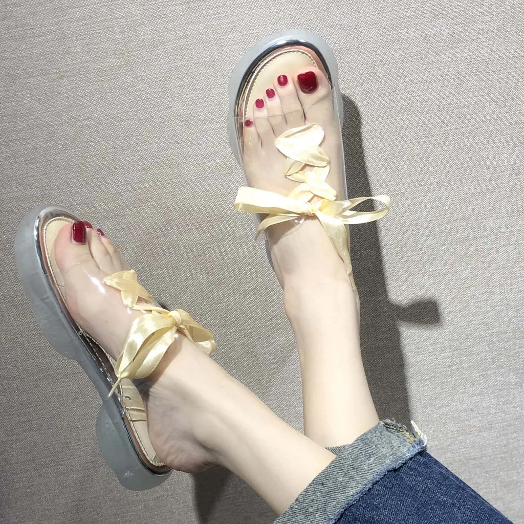 Прозрачные туфли YOUYEDIAN плоские сандалии женские модные прозрачные тапочки