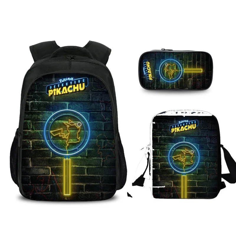 3 Pcs/set Cartoon Pokemon School Bags For Kids Detective Pikachu Anime Pattern School Backpack For Teen Boys Girls Curel Fancl