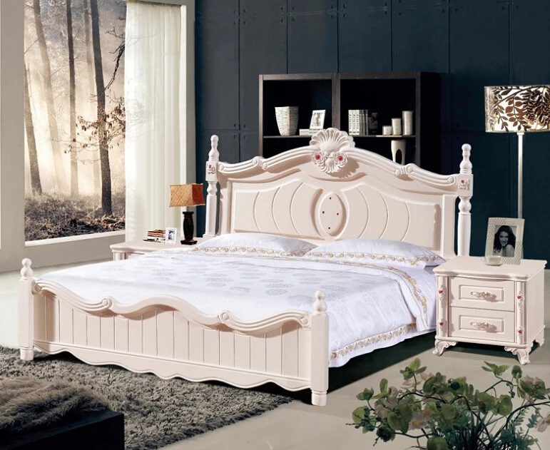 

high quality bed 2 people Oak Bedroom furniture bed solid wood 6752