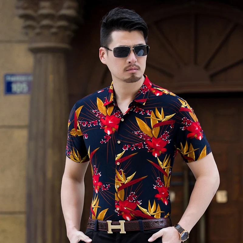 2017 новые летние мужские повседневные рубашки модные с коротким рукавом принтом