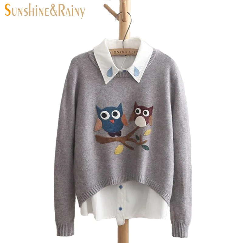 Autumn Winter Women Long Sleeve Round Neck Owl sweater Pattern Casual Pullover Slim Sweaters Girls Pullovers knitted warm Top | Женская