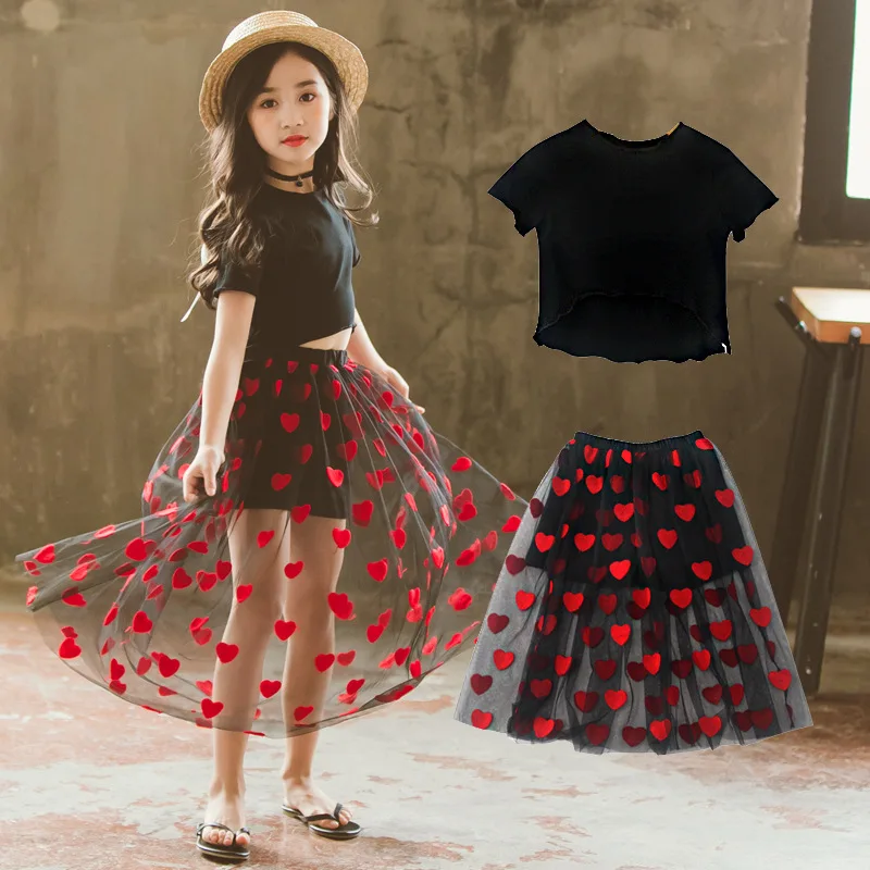 Юбка для девочек с вышивкой и узором в виде сердечек Подростковая длинная